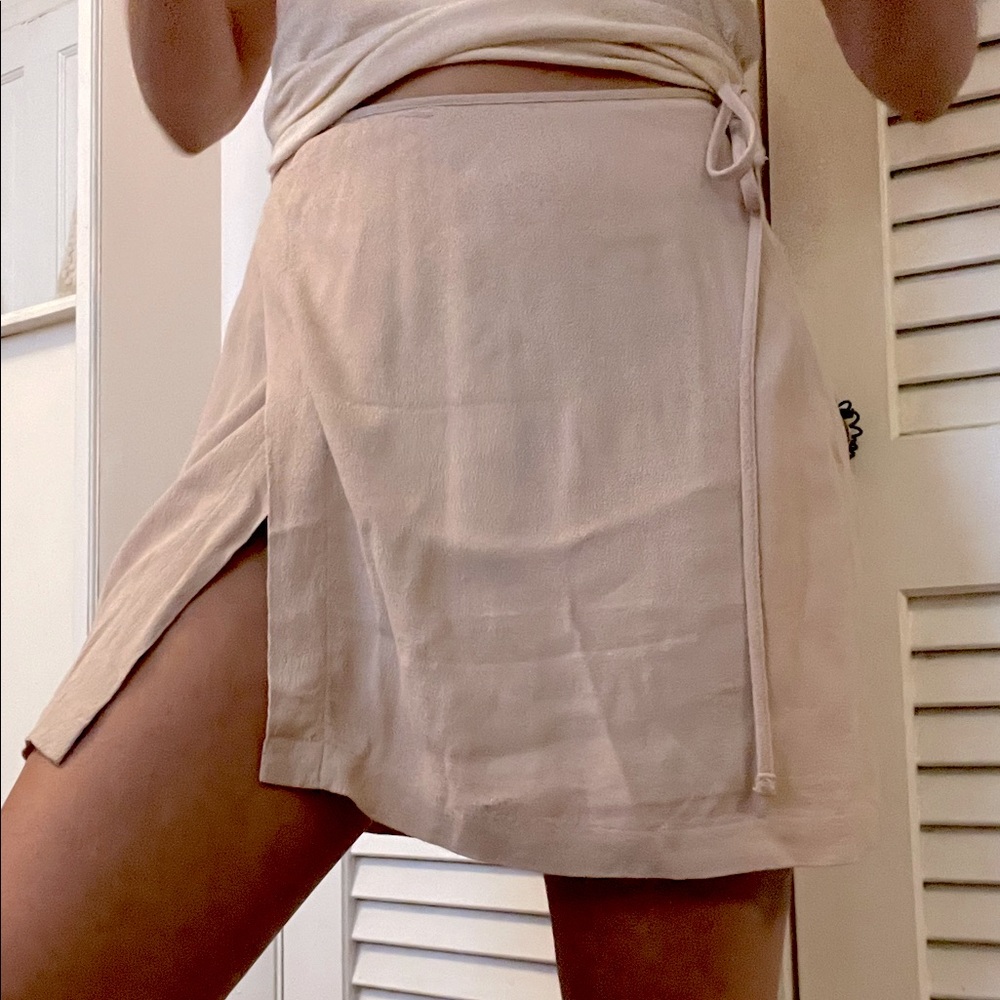 Reformation Light Pink Wrap Tie Mini Skirt